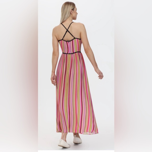 NWT FRYE Multi Stripe Combo Vibrant Crisscross Maxi Dress XS - Picture 3 of 8